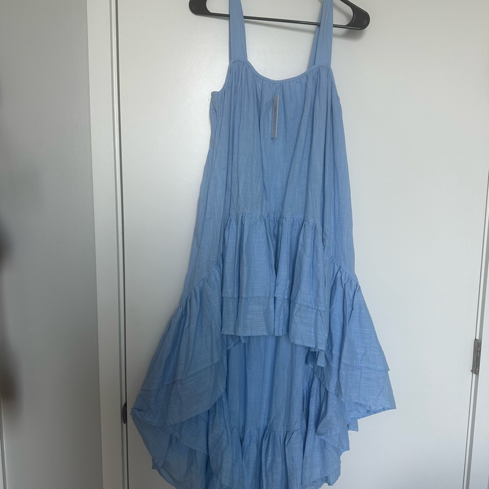 LORNA LUXE BLUE 'PADIERNA' GRADUATED HEM TRAPEZE DRESS -  High Low Dress - Picture 4 of 13